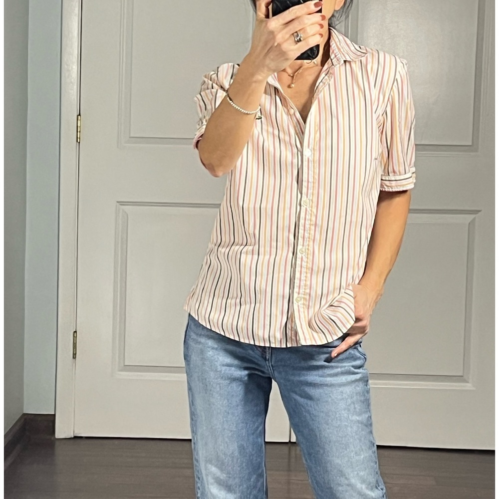 Lacoste vintage rainbow stripe shirt sleeves Button Down Shirt size 38